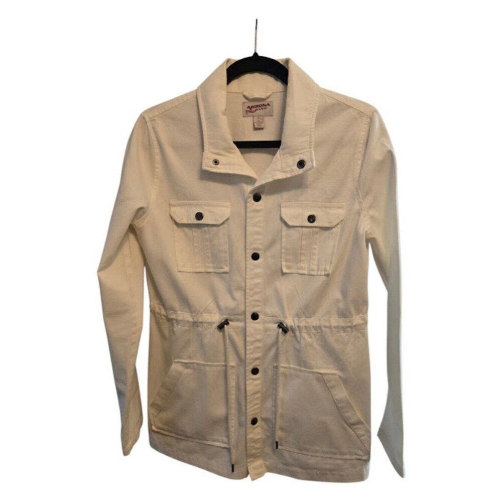 COTTON UTILITY JACKET ARIZONA JEAN CO DRAWSTRING WAIST SNAP FRONT SMALL NWOT
